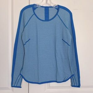 Lululemon Runder Under Long Sleeve Reversible Running Top Blue White 10